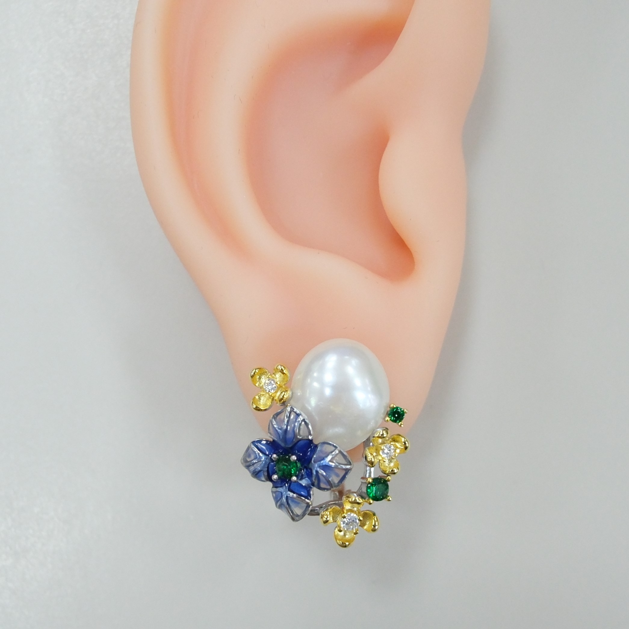 Серебряные серьги с жемчугом Барокко "Цветы"